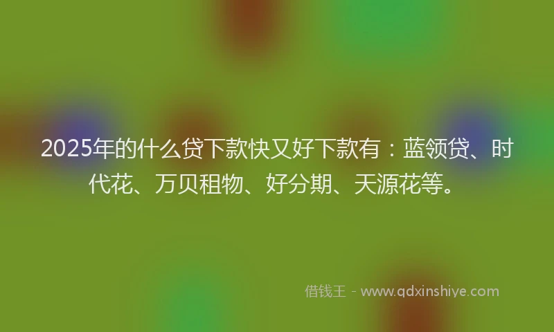 2025年的什么贷下款快又好下款有：蓝领贷、时代花、万贝租物、好分期、天源花等。