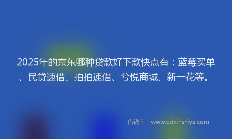 2025年的京东哪种贷款好下款快点有：蓝莓买单、民贷速借、拍拍速借、兮悦商城、新一花等。