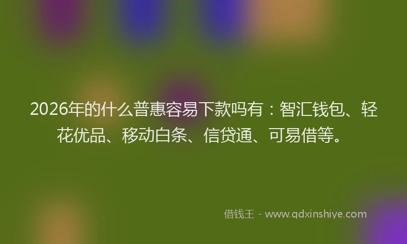 2026年的什么普惠容易下款吗有：智汇钱包、轻花优品、移动白条、信贷通、可易借等。