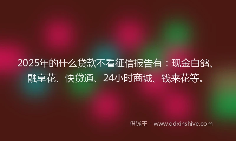 2025年的什么贷款不看征信报告有：现金白鸽、融享花、快贷通、24小时商城、钱来花等。