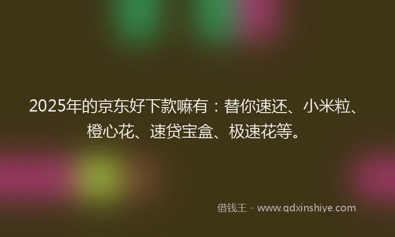 2025年的京东好下款嘛有：替你速还、小米粒、橙心花、速贷宝盒、极速花等。