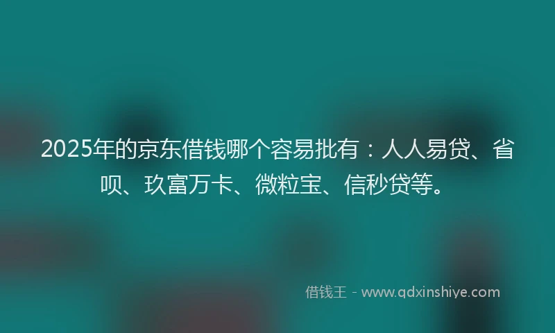 2025年的京东借钱哪个容易批有:人人易贷、省呗、玖富万卡、微粒宝、信秒贷等。