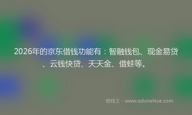 2026年的京东借钱功能有：智融钱包、现金易贷、云钱快贷、天天金、借蛙等。