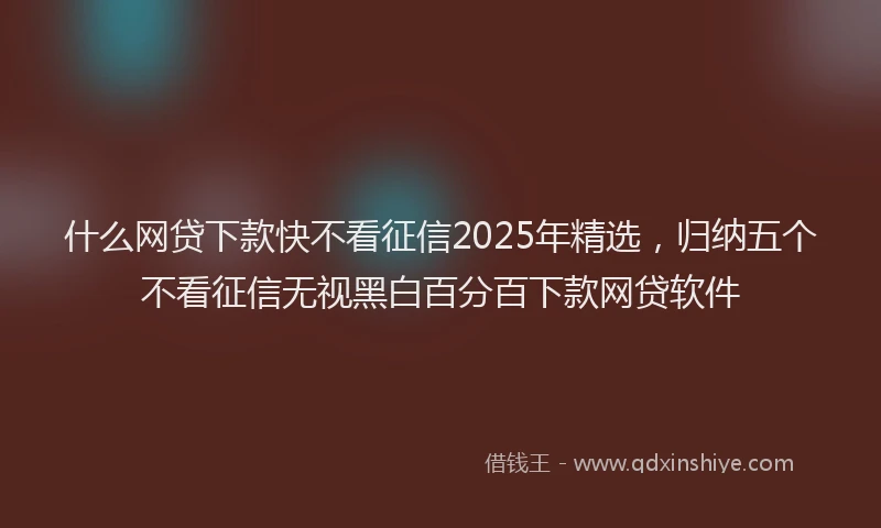 什么网贷下款快不看征信2025年精选，归纳五个不看征信无视黑白百分百下款网贷软件