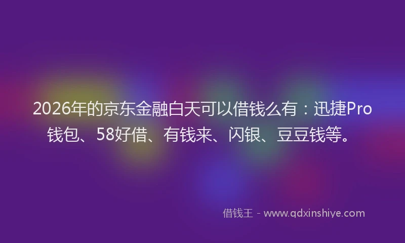 2026年的京东金融白天可以借钱么有:迅捷Pro钱包、58好借、有钱来、闪银、豆豆钱等。