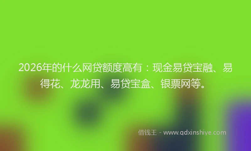 2026年的什么网贷额度高有：现金易贷宝融、易得花、龙龙用、易贷宝盒、银票网等。