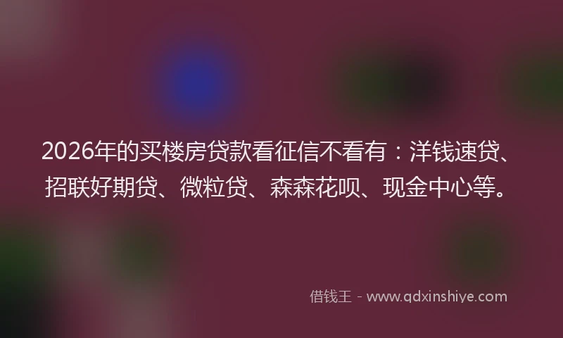 2026年的买楼房贷款看征信不看有：洋钱速贷、招联好期贷、微粒贷、森森花呗、现金中心等。
