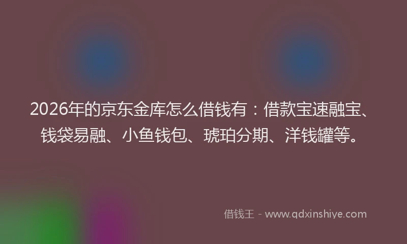 2026年的京东金库怎么借钱有：借款宝速融宝、钱袋易融、小鱼钱包、琥珀分期、洋钱罐等。