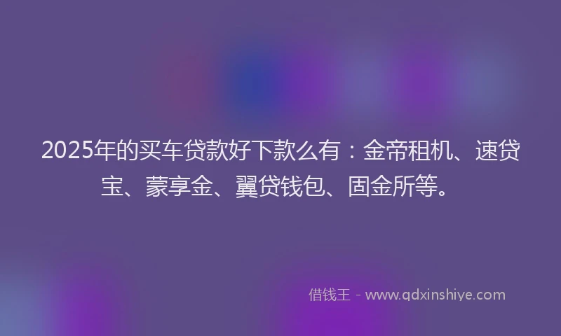2025年的买车贷款好下款么有：金帝租机、速贷宝、蒙享金、翼贷钱包、固金所等。