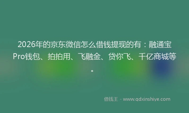 2026年的京东微信怎么借钱提现的有：融通宝Pro钱包、拍拍用、飞融金、贷你飞、千亿商城等。