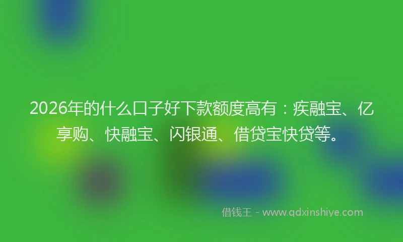 2026年的什么口子好下款额度高有：疾融宝、亿享购、快融宝、闪银通、借贷宝快贷等。