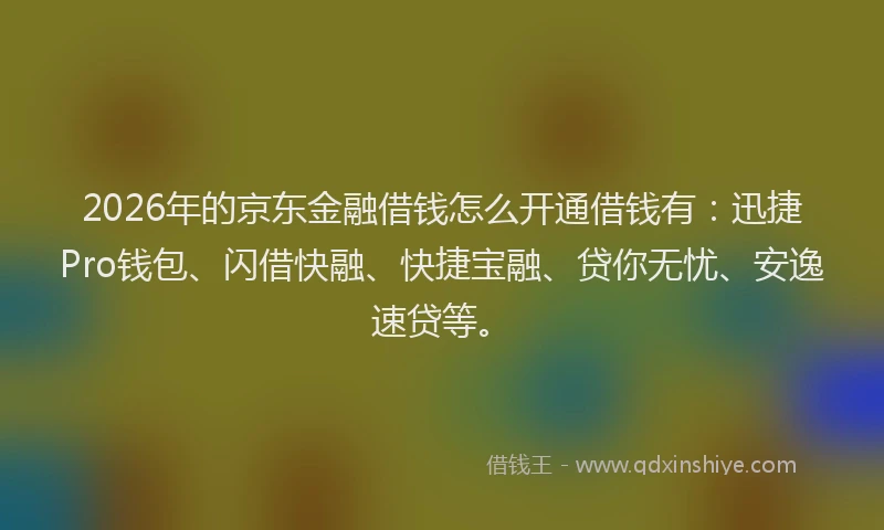 2026年的京东金融借钱怎么开通借钱有：迅捷Pro钱包、闪借快融、快捷宝融、贷你无忧、安逸速贷等。