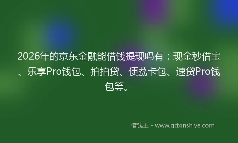 2026年的京东金融能借钱提现吗有：现金秒借宝、乐享Pro钱包、拍拍贷、便荔卡包、速贷Pro钱包等。