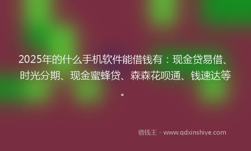 2025年的什么手机软件能借钱有：现金贷易借、时光分期、现金蜜蜂贷、森森花呗通、钱速达等。