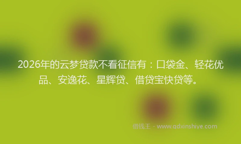 2026年的云梦贷款不看征信有：口袋金、轻花优品、安逸花、星辉贷、借贷宝快贷等。