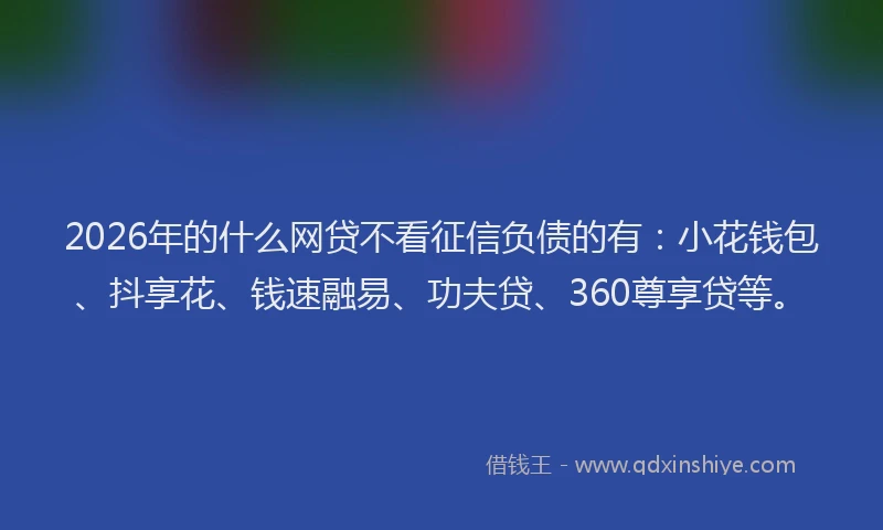 2026年的什么网贷不看征信负债的有：小花钱包、抖享花、钱速融易、功夫贷、360尊享贷等。