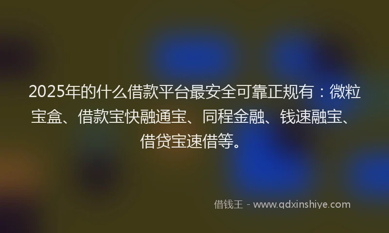 2025年的什么借款平台最安全可靠正规有：微粒宝盒、借款宝快融通宝、同程金融、钱速融宝、借贷宝速借等。