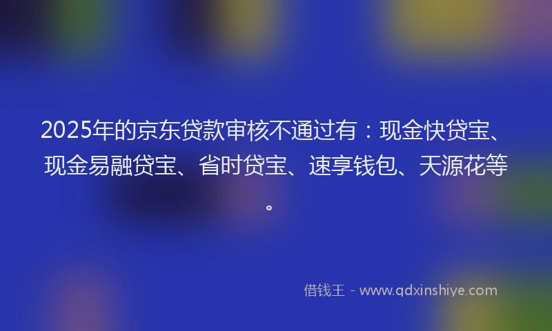 2025年的京东贷款审核不通过有:现金快贷宝、现金易融贷宝、省时贷宝、速享钱包、天源花等。