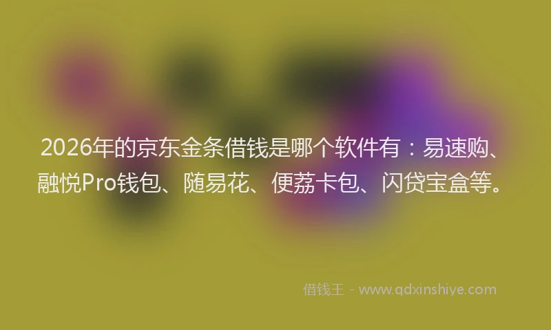 2026年的京东金条借钱是哪个软件有：易速购、融悦Pro钱包、随易花、便荔卡包、闪贷宝盒等。