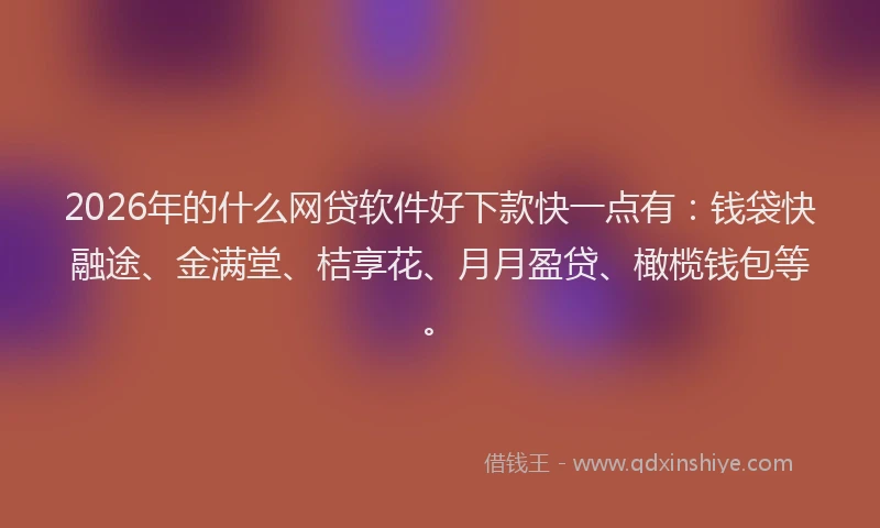 2026年的什么网贷软件好下款快一点有：钱袋快融途、金满堂、桔享花、月月盈贷、橄榄钱包等。