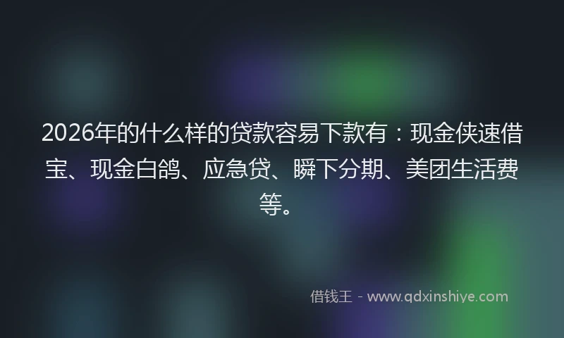 2026年的什么样的贷款容易下款有：现金侠速借宝、现金白鸽、应急贷、瞬下分期、美团生活费等。