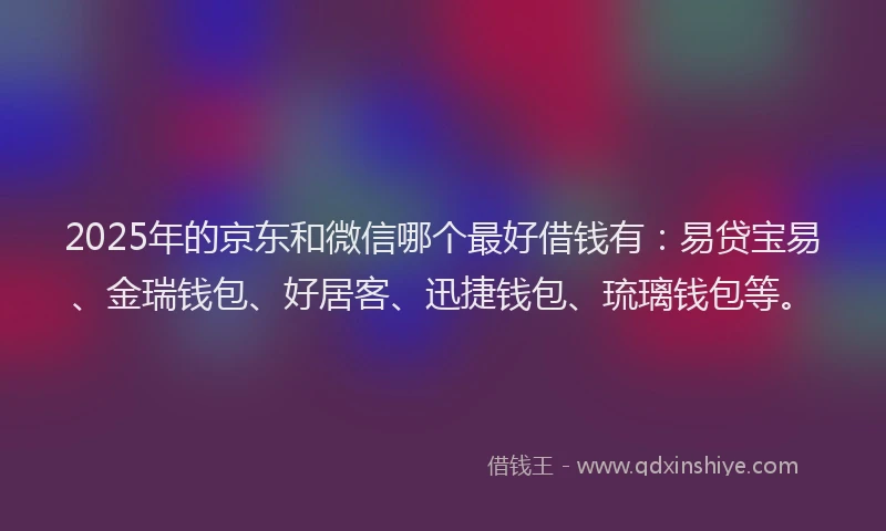 2025年的京东和微信哪个最好借钱有：易贷宝易、金瑞钱包、好居客、迅捷钱包、琉璃钱包等。