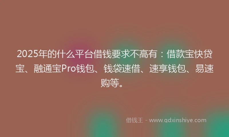 2025年的什么平台借钱要求不高有:借款宝快贷宝、融通宝Pro钱包、钱袋速借、速享钱包、易速购等。