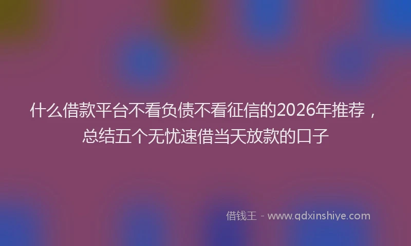 什么借款平台不看负债不看征信的2026年推荐，总结五个无忧速借当天放款的口子