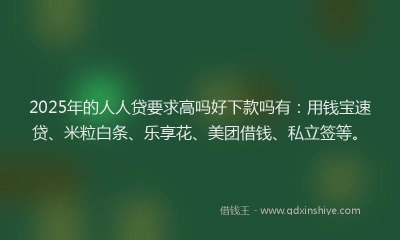 2025年的人人贷要求高吗好下款吗有：用钱宝速贷、米粒白条、乐享花、美团借钱、私立签等。