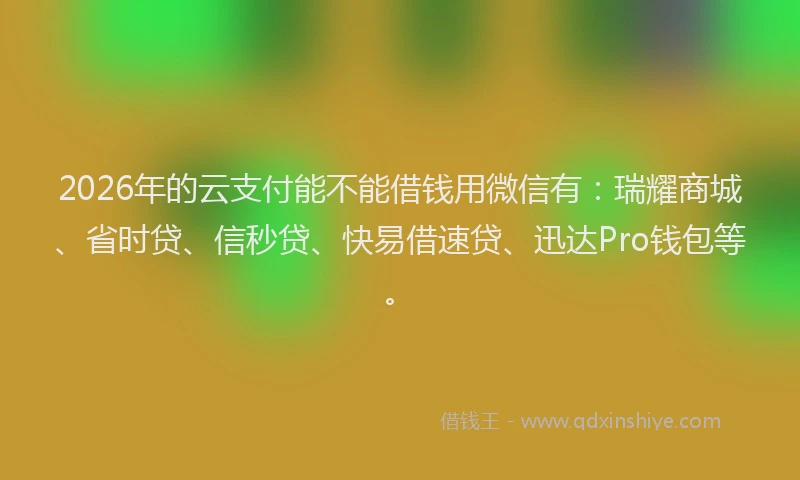 2026年的云支付能不能借钱用微信有：瑞耀商城、省时贷、信秒贷、快易借速贷、迅达Pro钱包等。