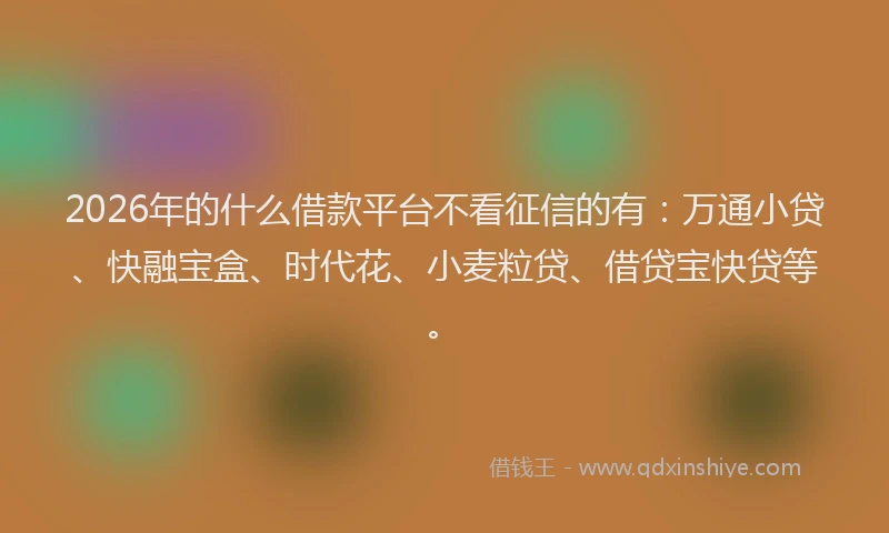 2026年的什么借款平台不看征信的有：万通小贷、快融宝盒、时代花、小麦粒贷、借贷宝快贷等。