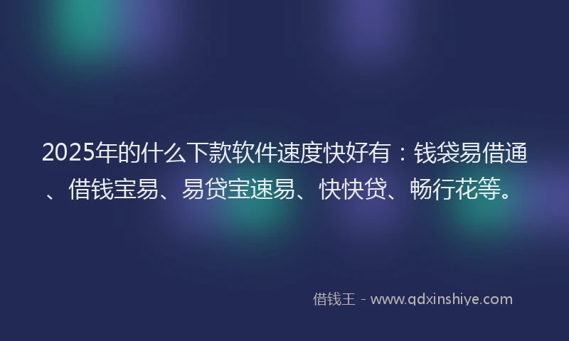 2025年的什么下款软件速度快好有：钱袋易借通、借钱宝易、易贷宝速易、快快贷、畅行花等。