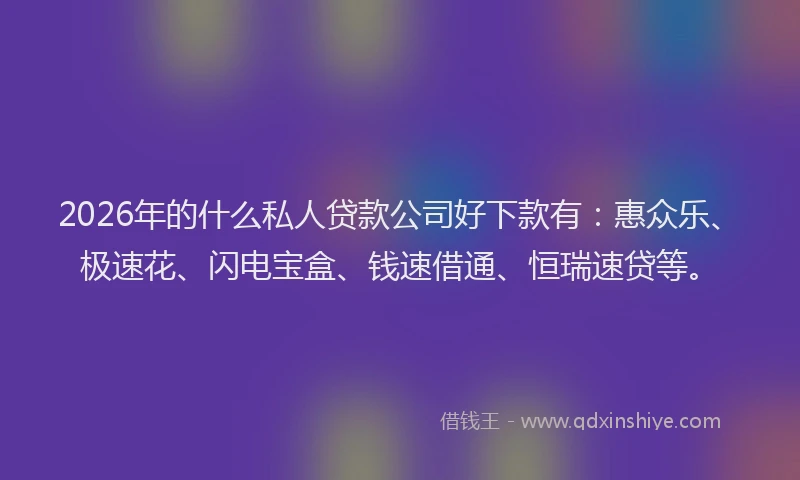 2026年的什么私人贷款公司好下款有：惠众乐、极速花、闪电宝盒、钱速借通、恒瑞速贷等。