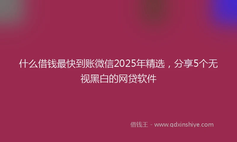 什么借钱最快到账微信2025年精选，分享5个无视黑白的网贷软件
