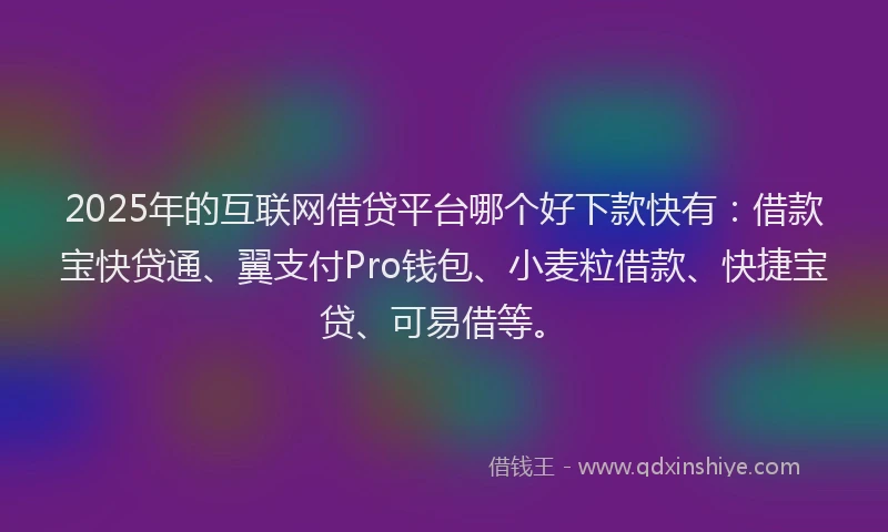 2025年的互联网借贷平台哪个好下款快有:借款宝快贷通、翼支付Pro钱包、小麦粒借款、快捷宝贷、可易借等。