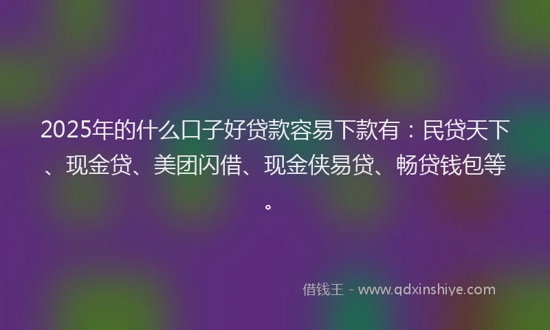 2025年的什么口子好贷款容易下款有：民贷天下、现金贷、美团闪借、现金侠易贷、畅贷钱包等。