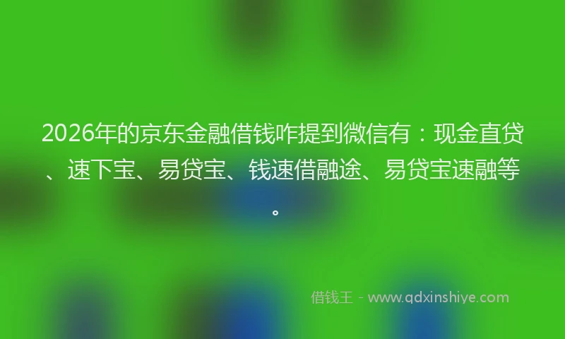 2026年的京东金融借钱咋提到微信有：现金直贷、速下宝、易贷宝、钱速借融途、易贷宝速融等。