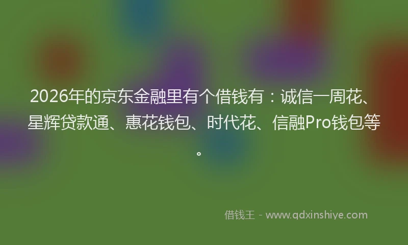 2026年的京东金融里有个借钱有:诚信一周花、星辉贷款通、惠花钱包、时代花、信融Pro钱包等。