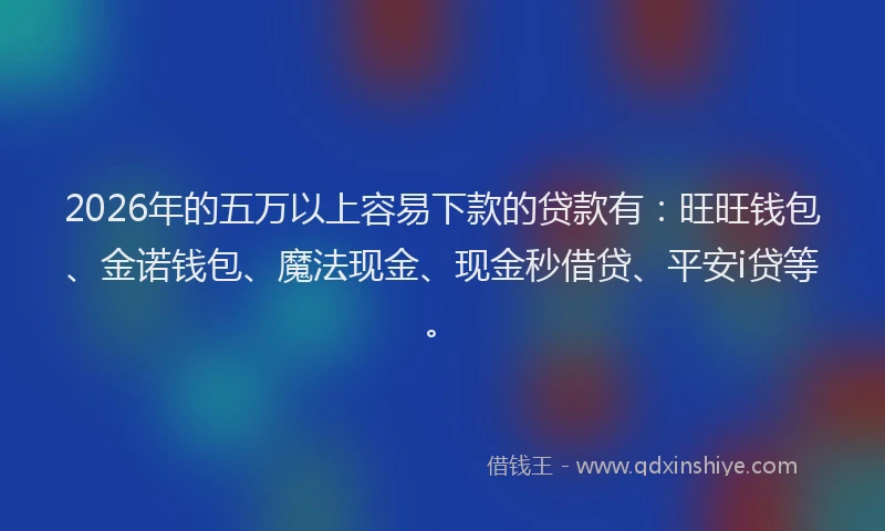 2026年的五万以上容易下款的贷款有:旺旺钱包、金诺钱包、魔法现金、现金秒借贷、平安i贷等。