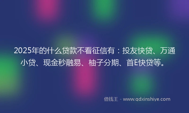 2025年的什么贷款不看征信有：投友快贷、万通小贷、现金秒融易、柚子分期、首E快贷等。