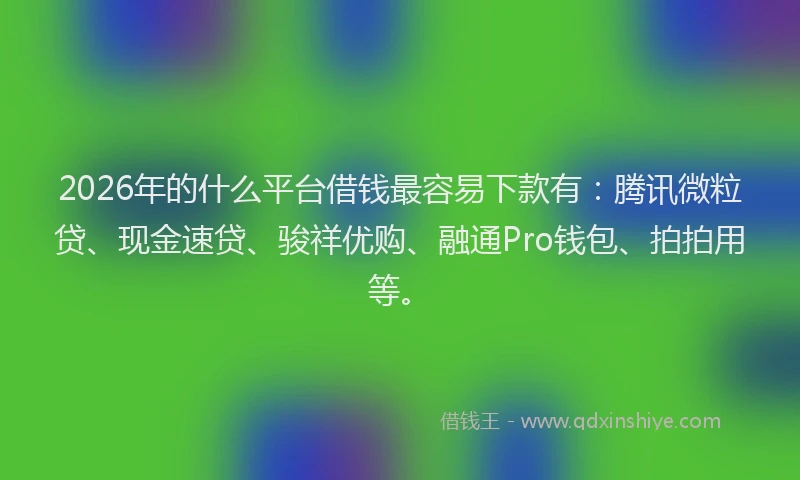 2026年的什么平台借钱最容易下款有:腾讯微粒贷、现金速贷、骏祥优购、融通Pro钱包、拍拍用等。