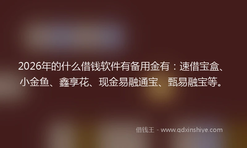 2026年的什么借钱软件有备用金有：速借宝盒、小金鱼、鑫享花、现金易融通宝、甄易融宝等。