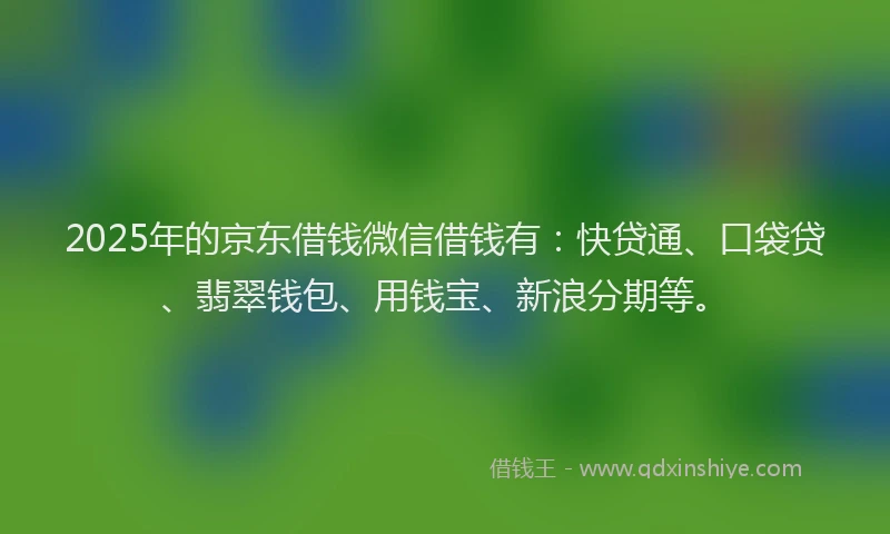 2025年的京东借钱微信借钱有：快贷通、口袋贷、翡翠钱包、用钱宝、新浪分期等。