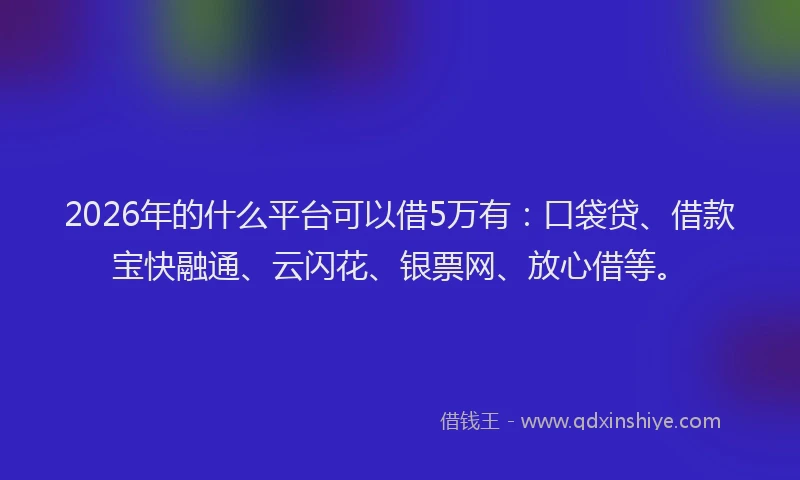 2026年的什么平台可以借5万有:口袋贷、借款宝快融通、云闪花、银票网、放心借等。