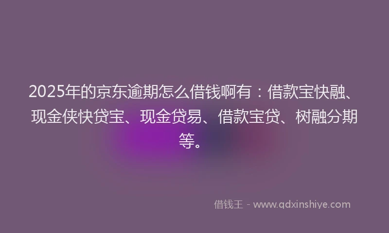 2025年的京东逾期怎么借钱啊有：借款宝快融、现金侠快贷宝、现金贷易、借款宝贷、树融分期等。