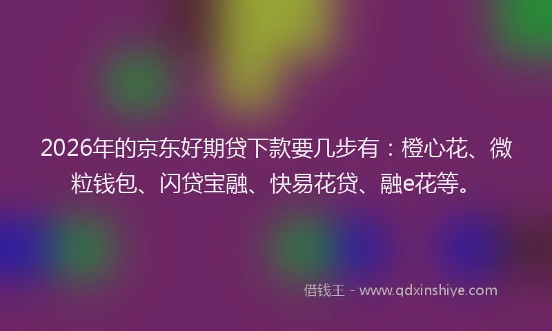 2026年的京东好期贷下款要几步有：橙心花、微粒钱包、闪贷宝融、快易花贷、融e花等。