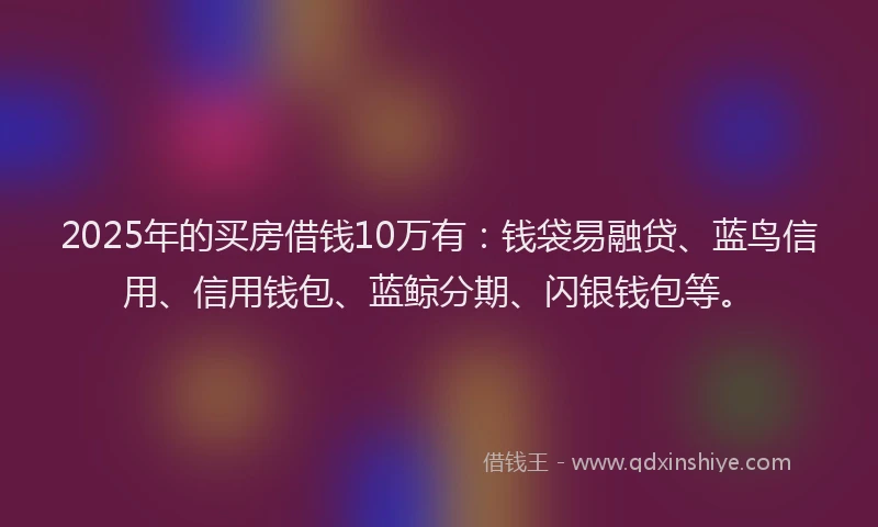 2025年的买房借钱10万有：钱袋易融贷、蓝鸟信用、信用钱包、蓝鲸分期、闪银钱包等。