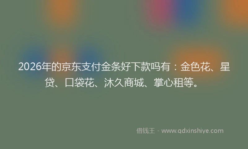 2026年的京东支付金条好下款吗有：金色花、星贷、口袋花、沐久商城、掌心租等。
