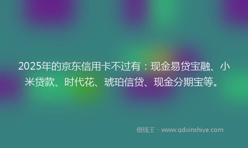 2025年的京东信用卡不过有：现金易贷宝融、小米贷款、时代花、琥珀信贷、现金分期宝等。