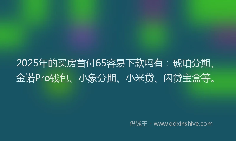 2025年的买房首付65容易下款吗有:琥珀分期、金诺Pro钱包、小象分期、小米贷、闪贷宝盒等。
